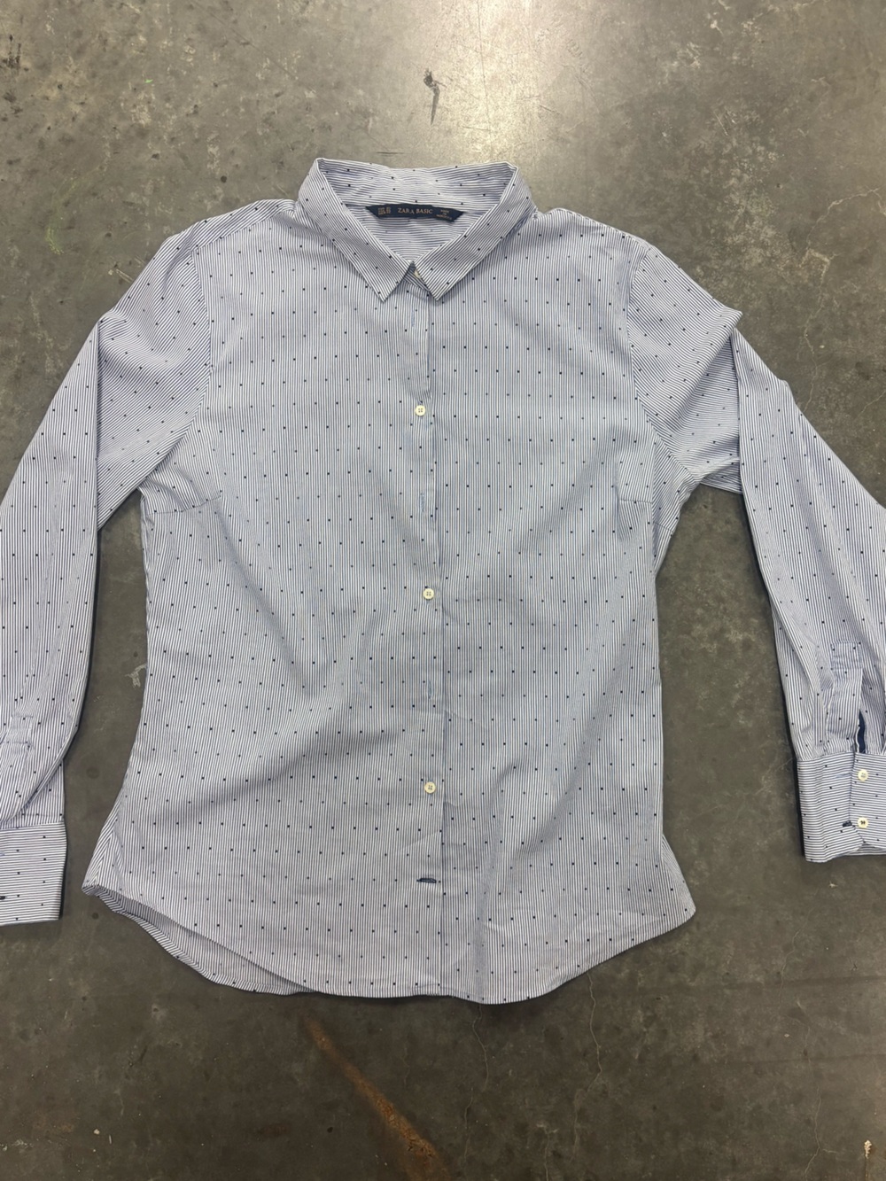 Zara Basic Blue & White Striped Polka Dot Button-Down Blouse - Size XL